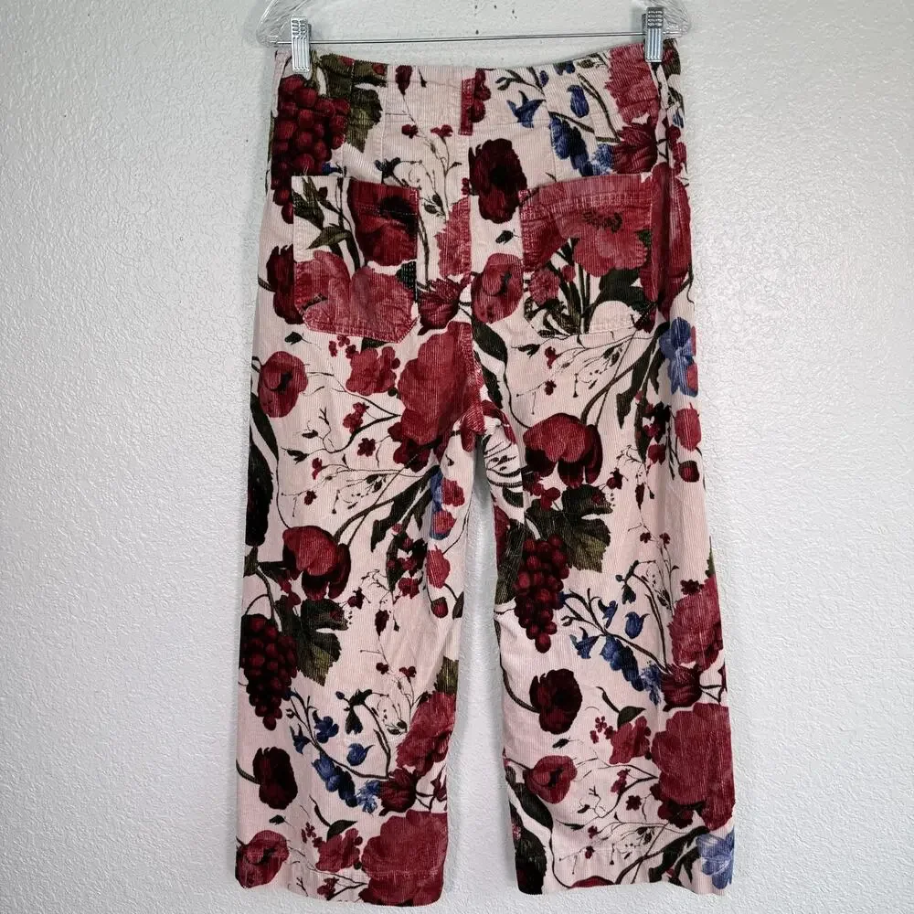Anthropologie Maeve Colette Pants Womens 32 Floral Corduroy Crop Wide Leg Boho